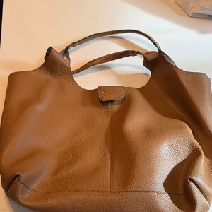 Calvin Klein Unlined Slouchy Tote in Chocolate Mousee/Silver Leather